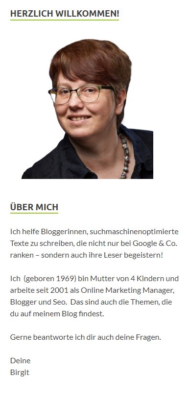 So schaut die Autorenbeschreibung in meinem Blog aus.