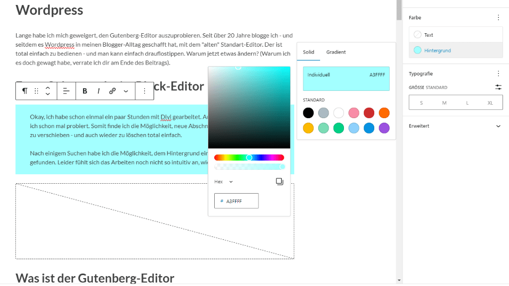 Danach kannst du eine der vorgeschlagenen Farben auswählen, oder - wie ich - auf das Feld darüber klicken und deine Farbe individuell eingeben.