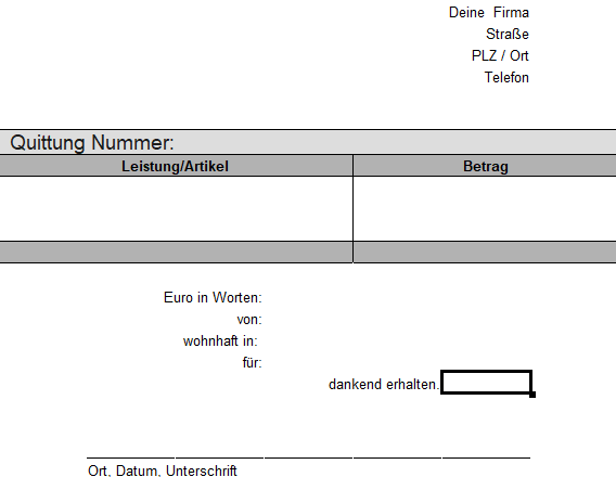 Einfache Quittungsvorlage als PDF