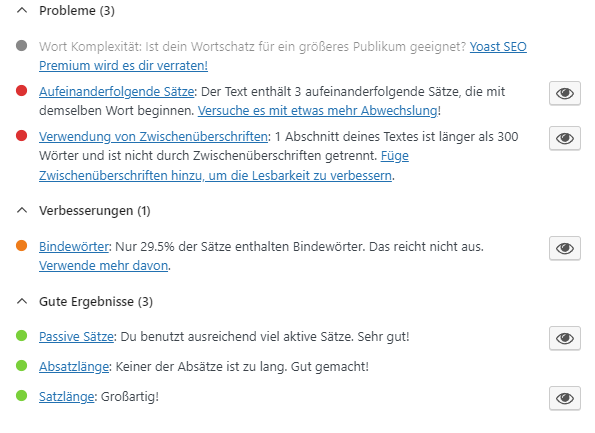 Die Lesbarkeitsprüfung bei Yoast.